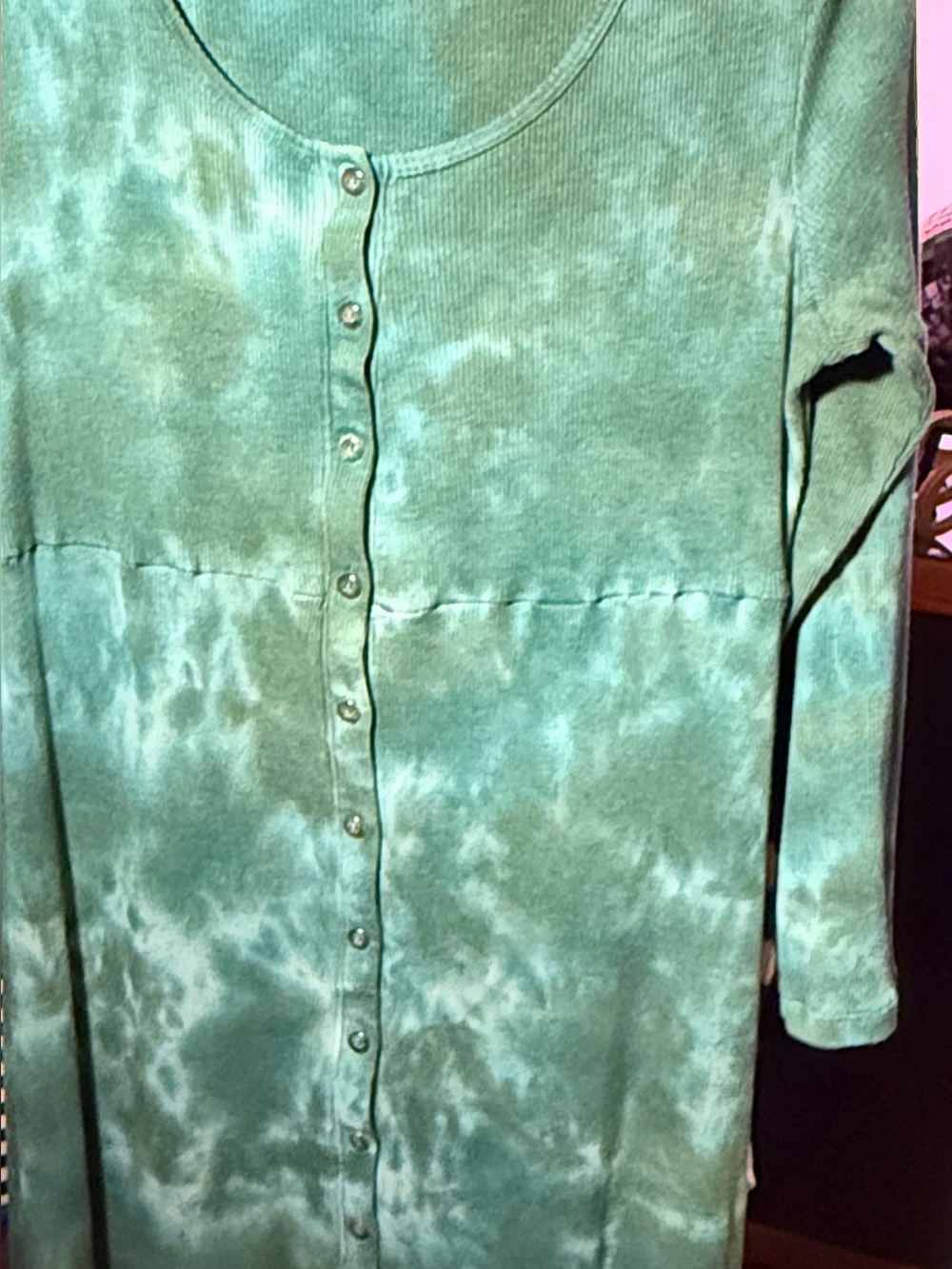Anthropologie t.la Ribbed Dress Green Long Button Down Scoop Neck - size Large